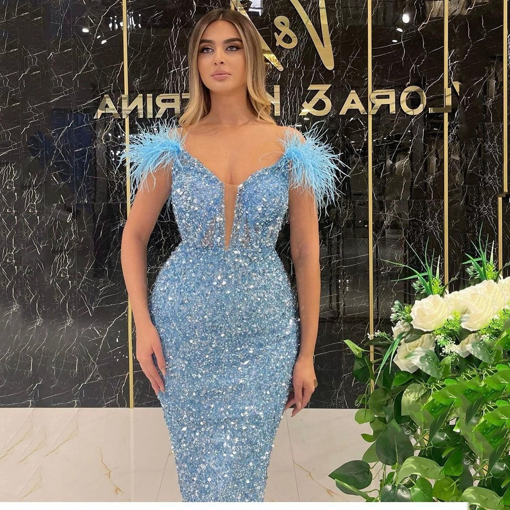 ZARA New Spring Summer Sexy Sleeveless Sequin Feather Long Evening Gown